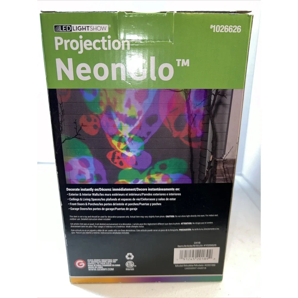 Gemmy‎ Halloween LED Projection NeonGlo Skulls #1026626 Orange/Purple/Green